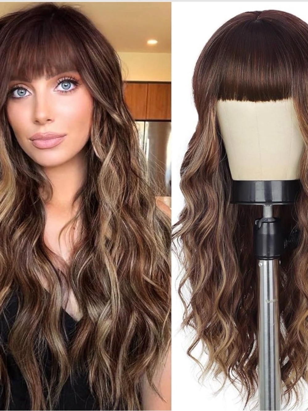 NEW Brown Long Wavy Wig with Blonde Highlights - Natural-Look Women’s Hair